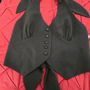 Black Women's Halter Top with Button Detail